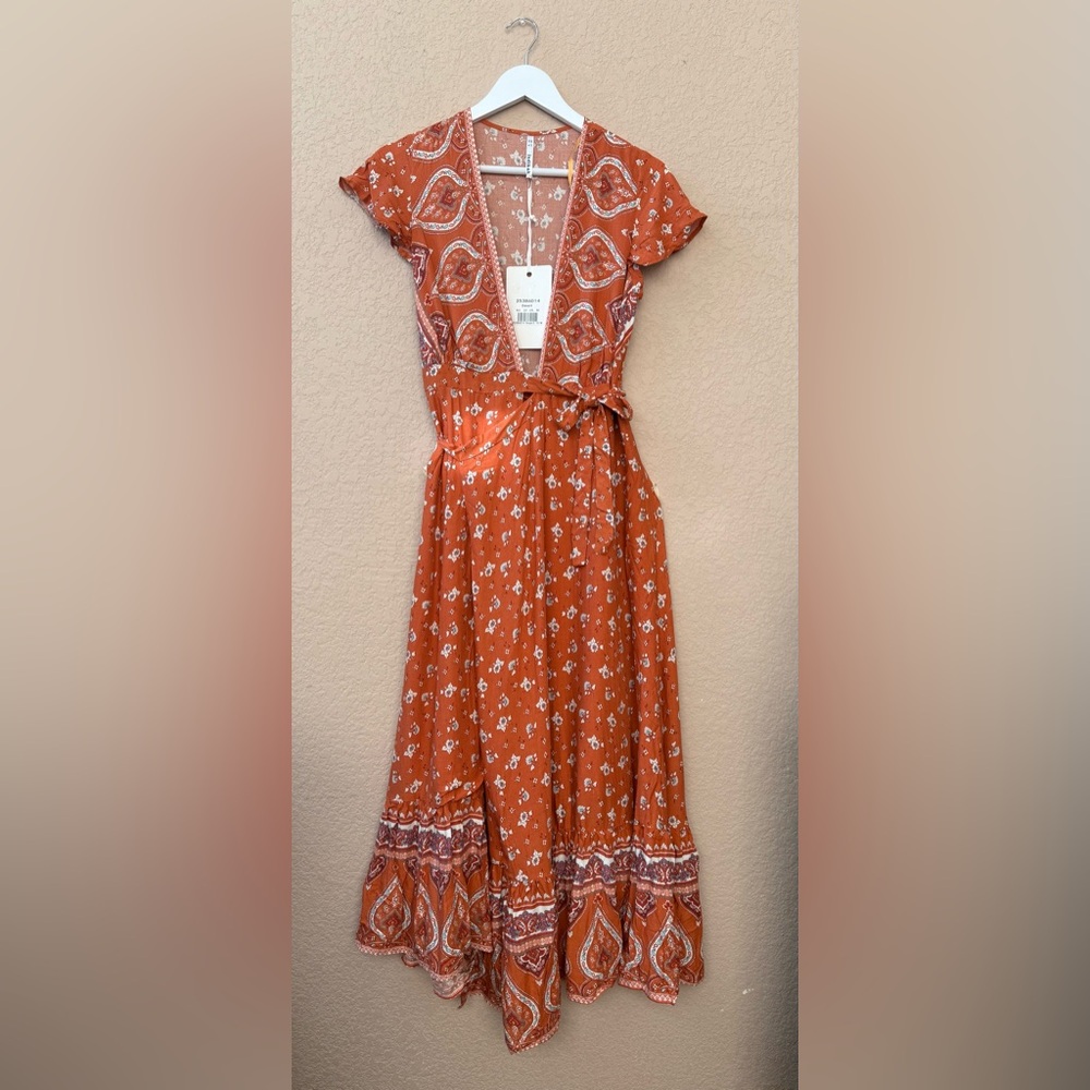 Indikah Women’s Midi Floral Pink Sleeveless Dress Prairie Girly Ruffled Size M - Picture 2 of 9